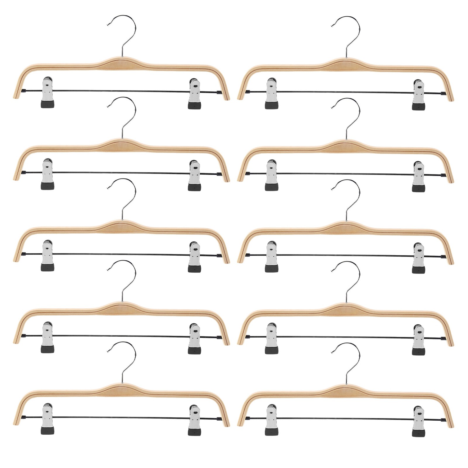 10 Pack Solid Finish Wooden Trousers/Skirt Hangers with -Rust Clips Coat1951