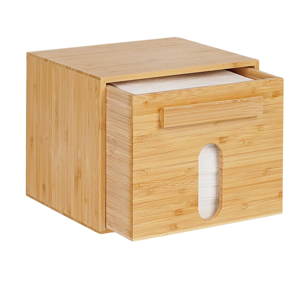 Disposable Face Towel Holder Bamboo Storage Box, Towels Container9509