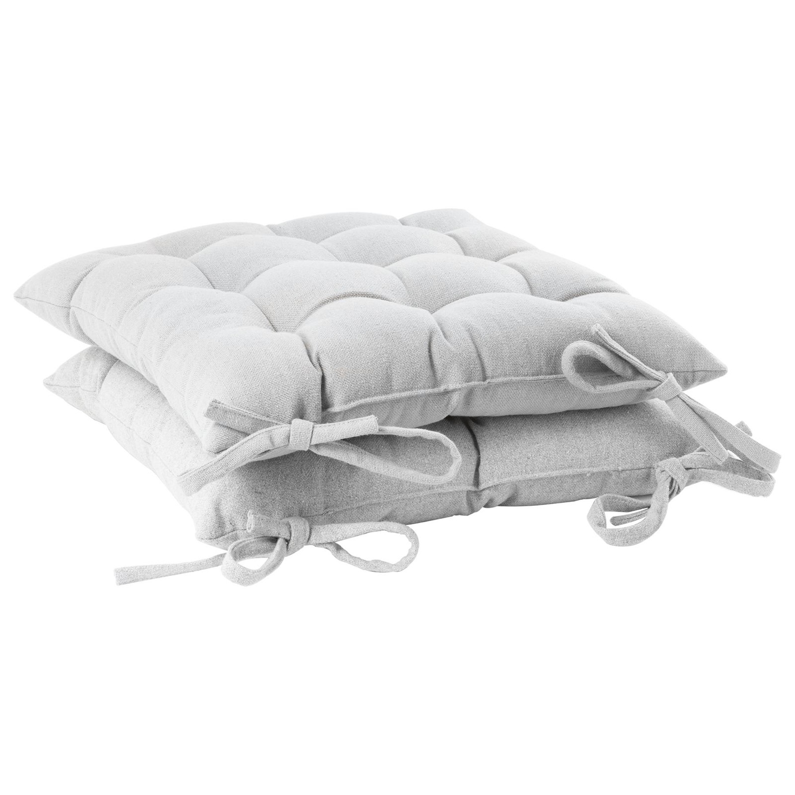 2x Square Garden Chair Seat Cushions Cotton Polyester Filled Outdoor Dining Grey