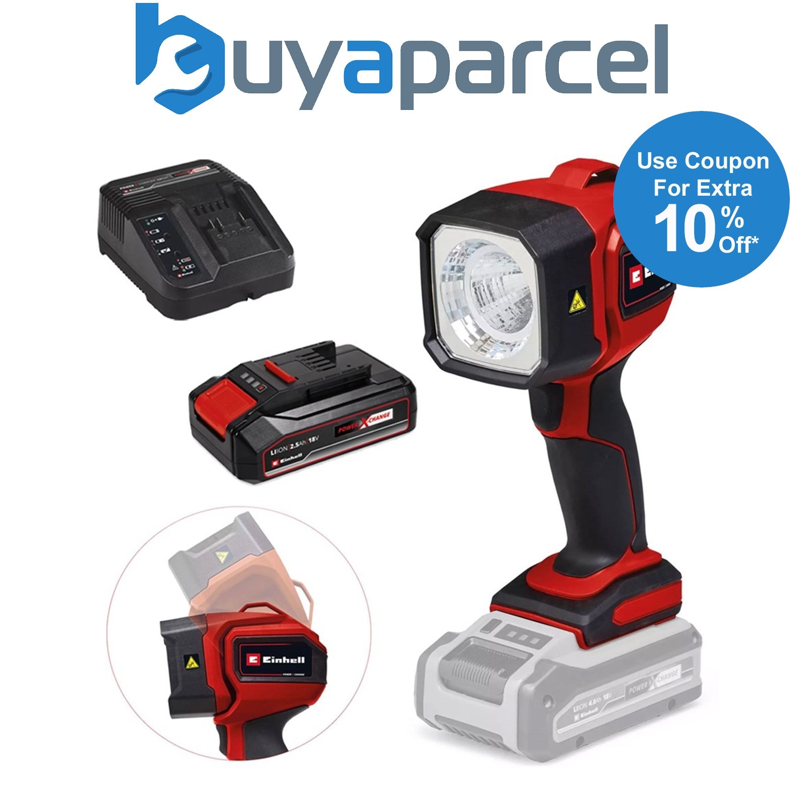 Einhell 4514175 Li-Solo LED Torch Worklight 18V Power XChange +2.5ah Battery Kit