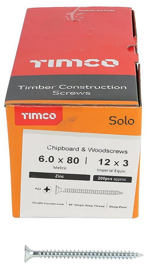6mm X 80mm Pozidriv Double Countersunk Zp Solo Chipboard & Wood Screws 200 Pack