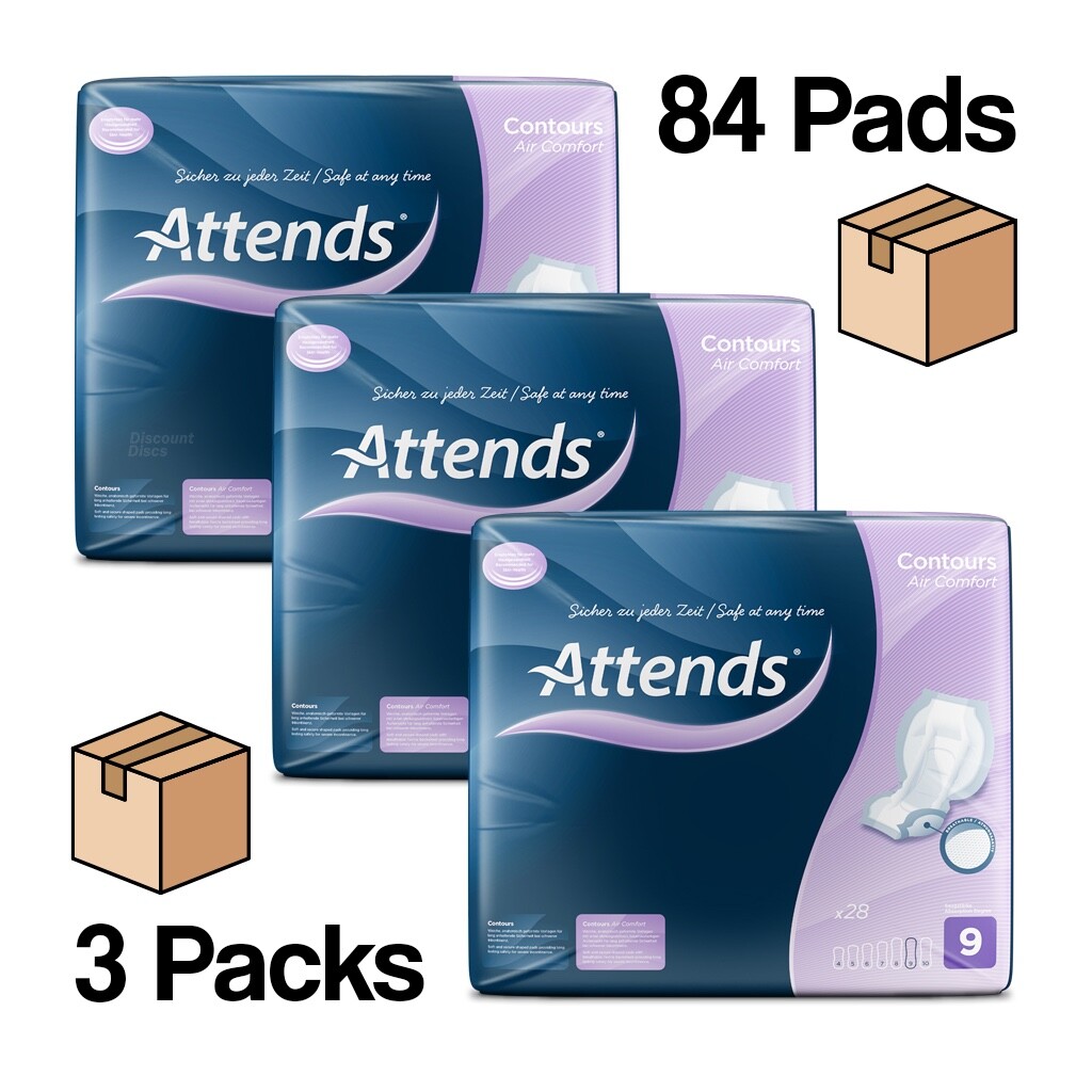 Attends Contours 9 Air Comfort Faecal & Urinary Incontinence Pads x 84