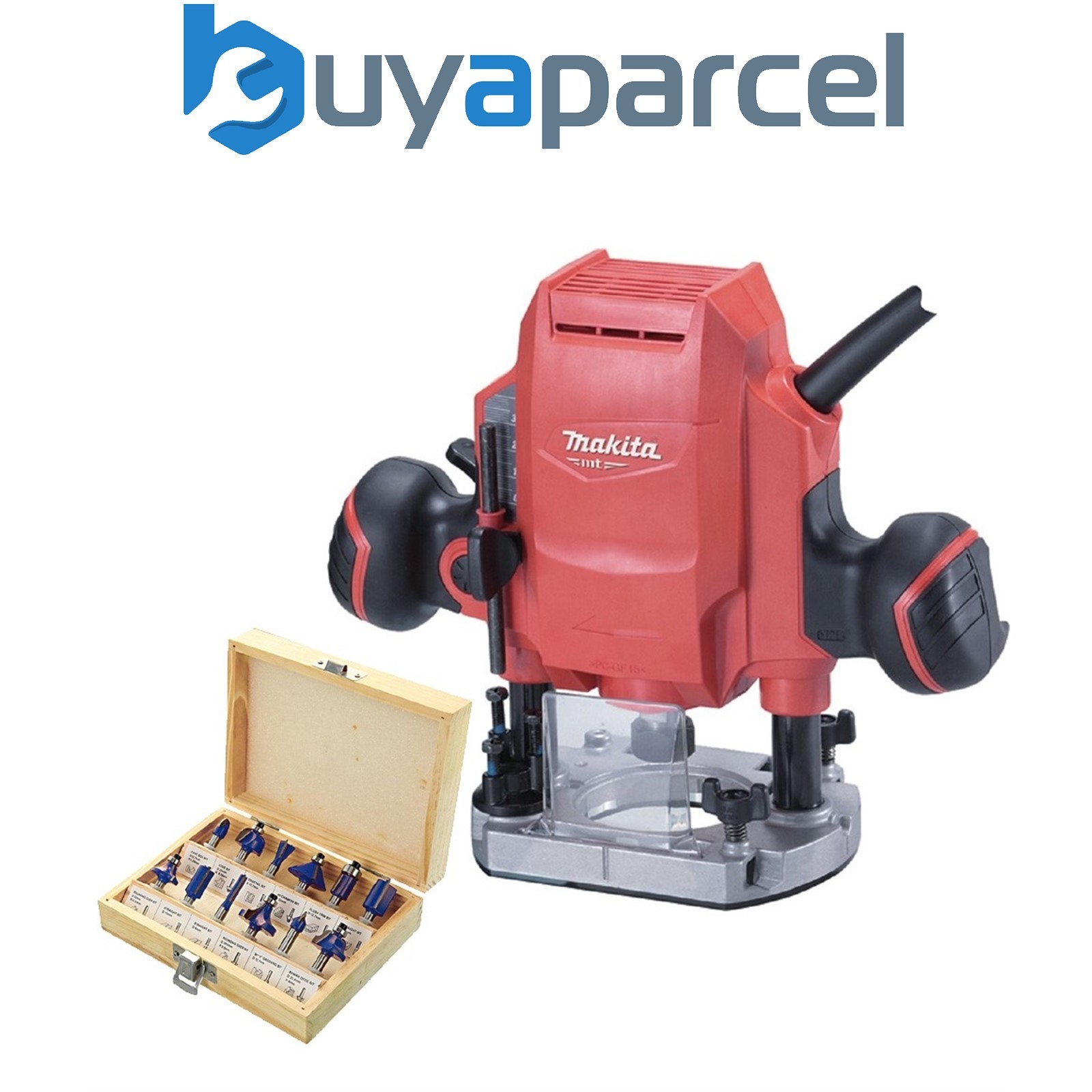 Makita M3601 240v Electric Plunge Router 900w 8mm 1/4" 3/8" + 12 Piece Set + Box