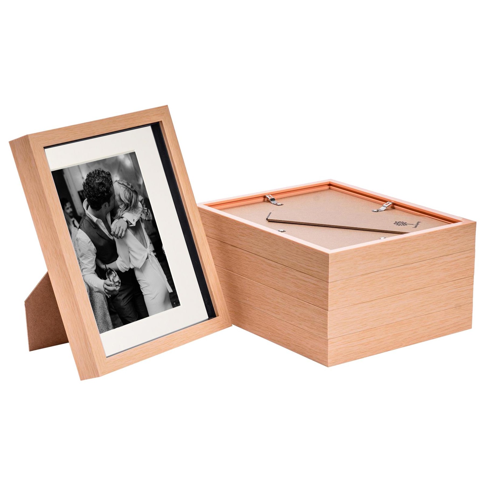 5x 3D Box Photo Frames Display 8 x 10" with 5 x 7" Mount Light Wood/Ivory