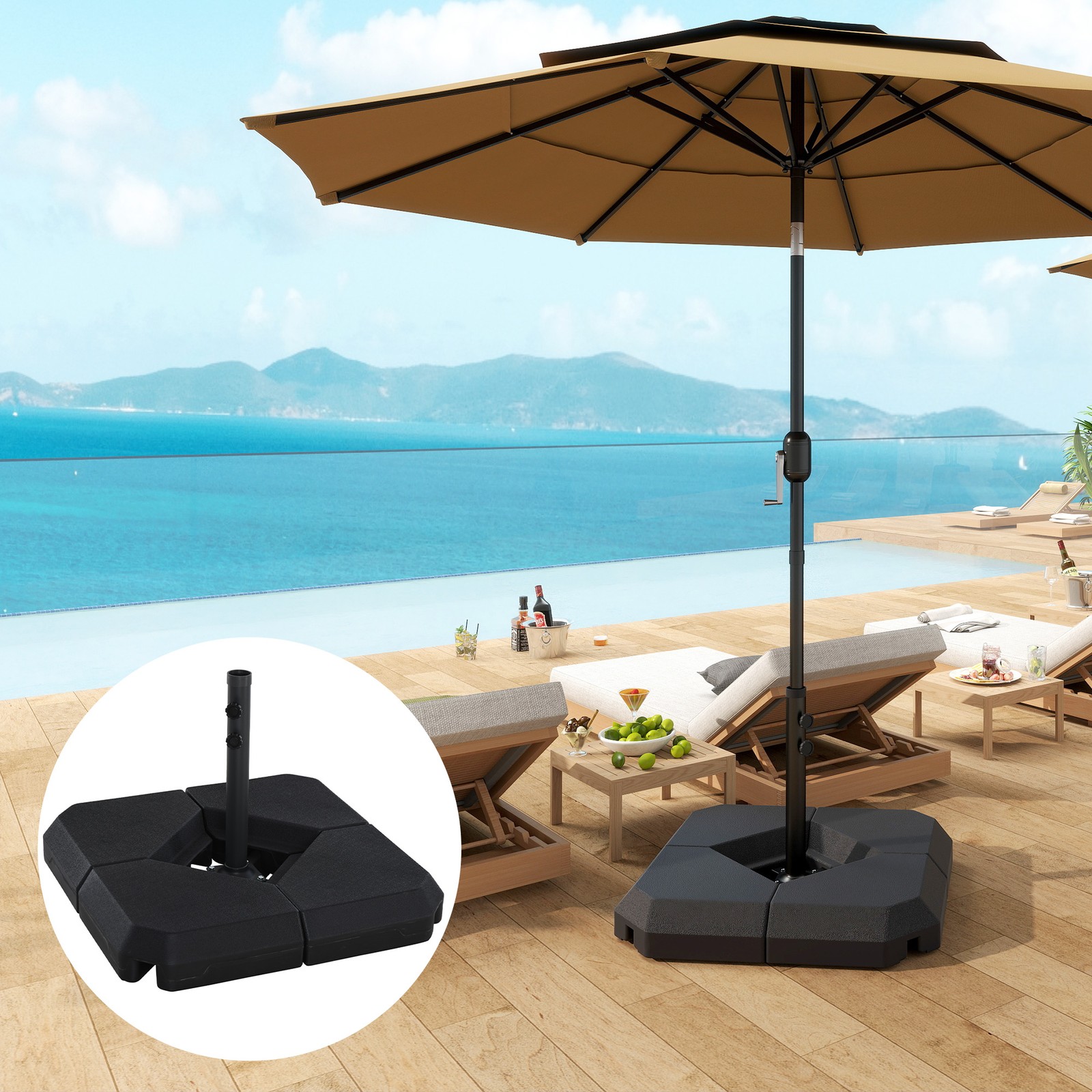 4PCs Fillable Parasol Base w/ Steel Cross Base Garden Umbrella Stand Weight