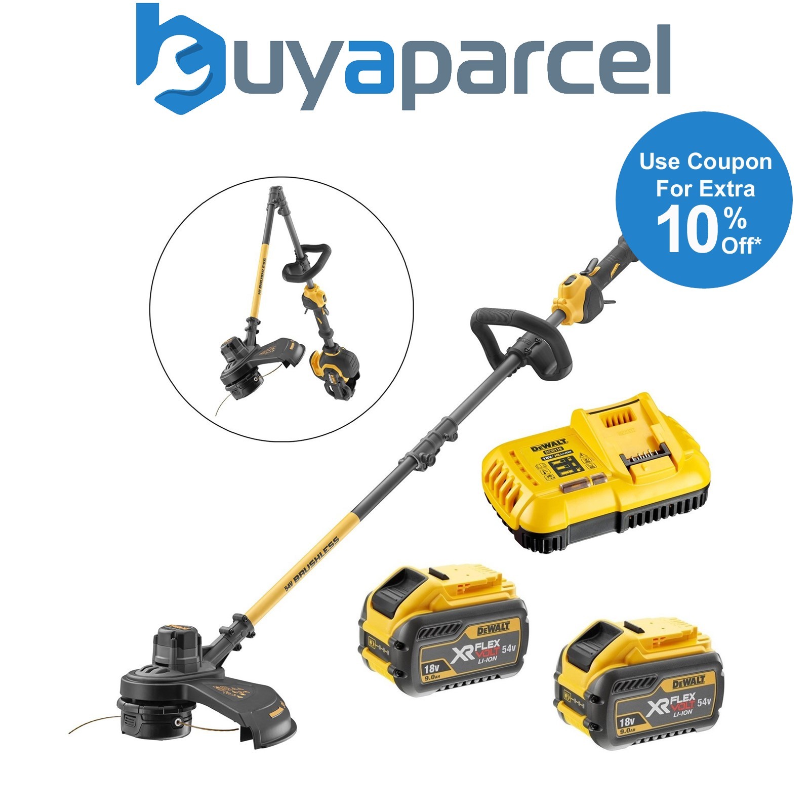 Dewalt DCM5713X2 54v XR Flexvolt Cordless Grass Timmer Cutter Split Shaft 2X 9ah