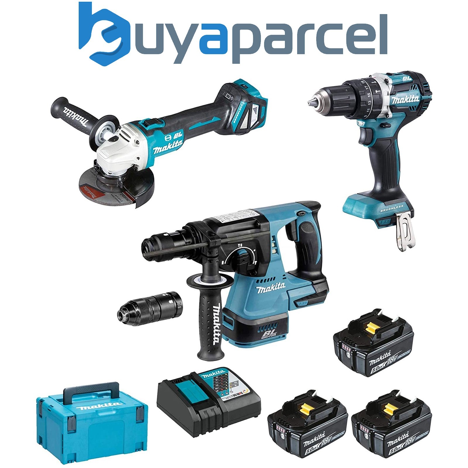 Makita DLX3119TJ 18v Brushless Combi + Hammer Drills Grinder LXT DHR243 DGA504