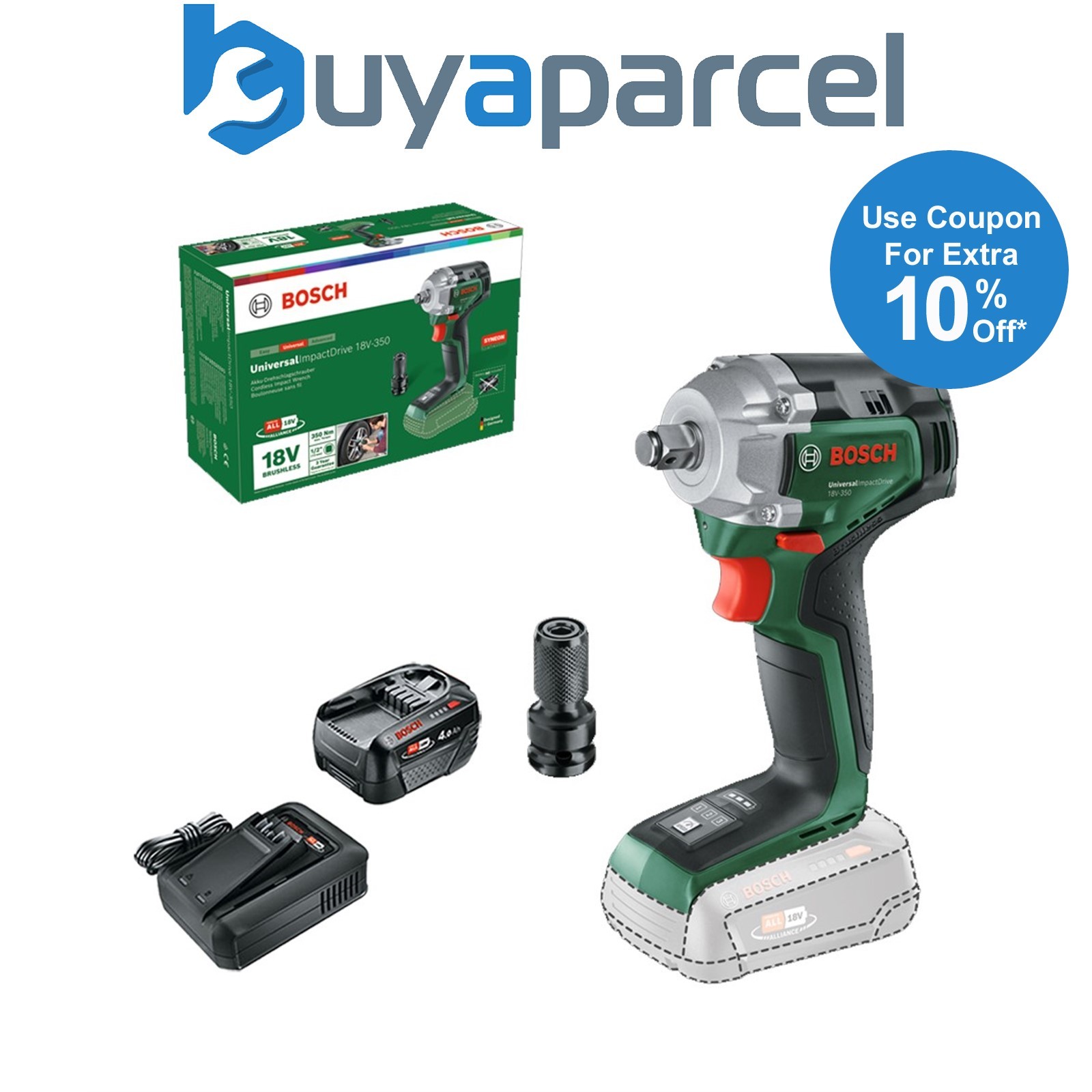 Bosch 18v Brushless 18v Impact Wrench UniversalImpactDrive + 4AH Battery Kit