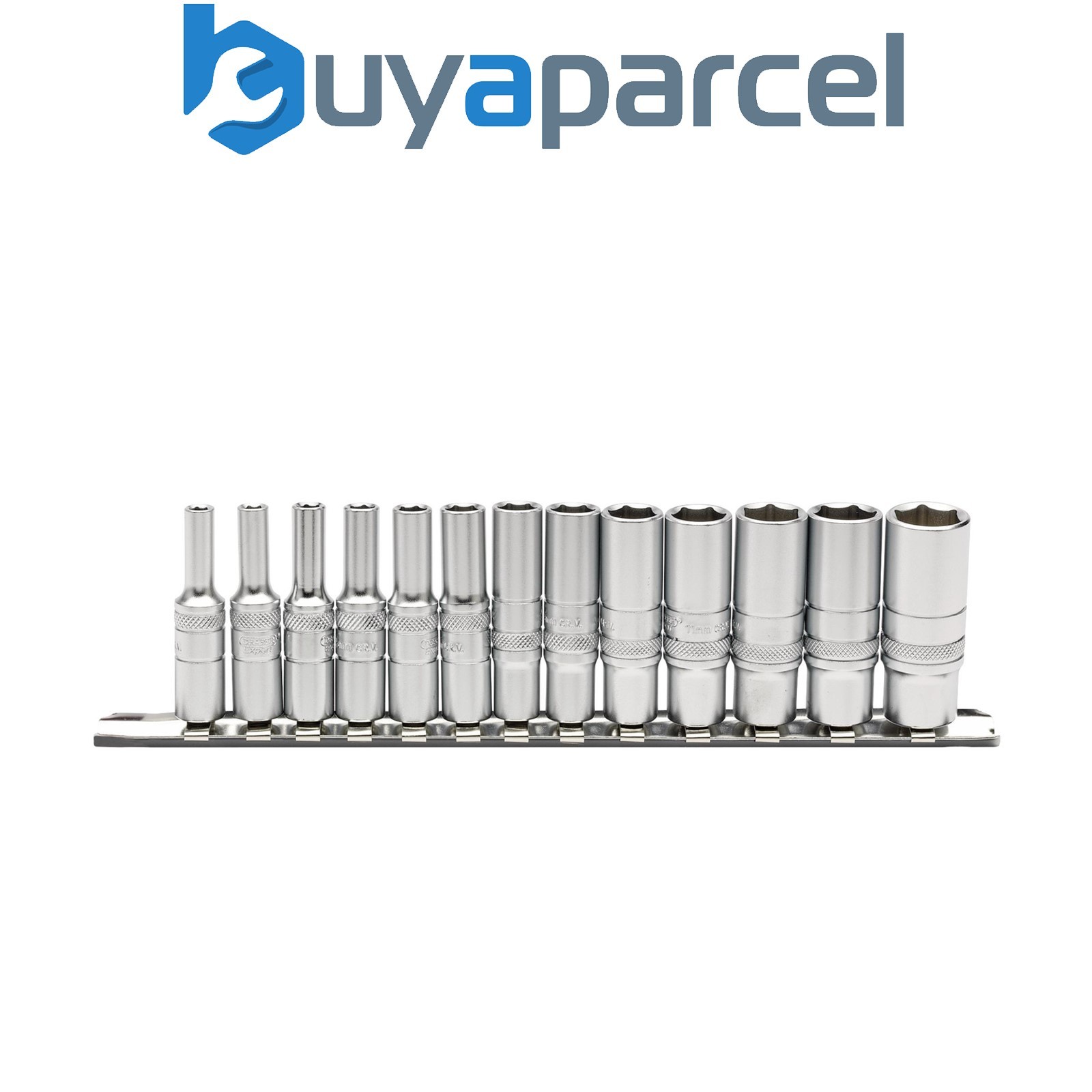 Draper 16490 Draper Expert Deep Metric Socket Set on a Metal Rail, 1/4" Sq. Dr.