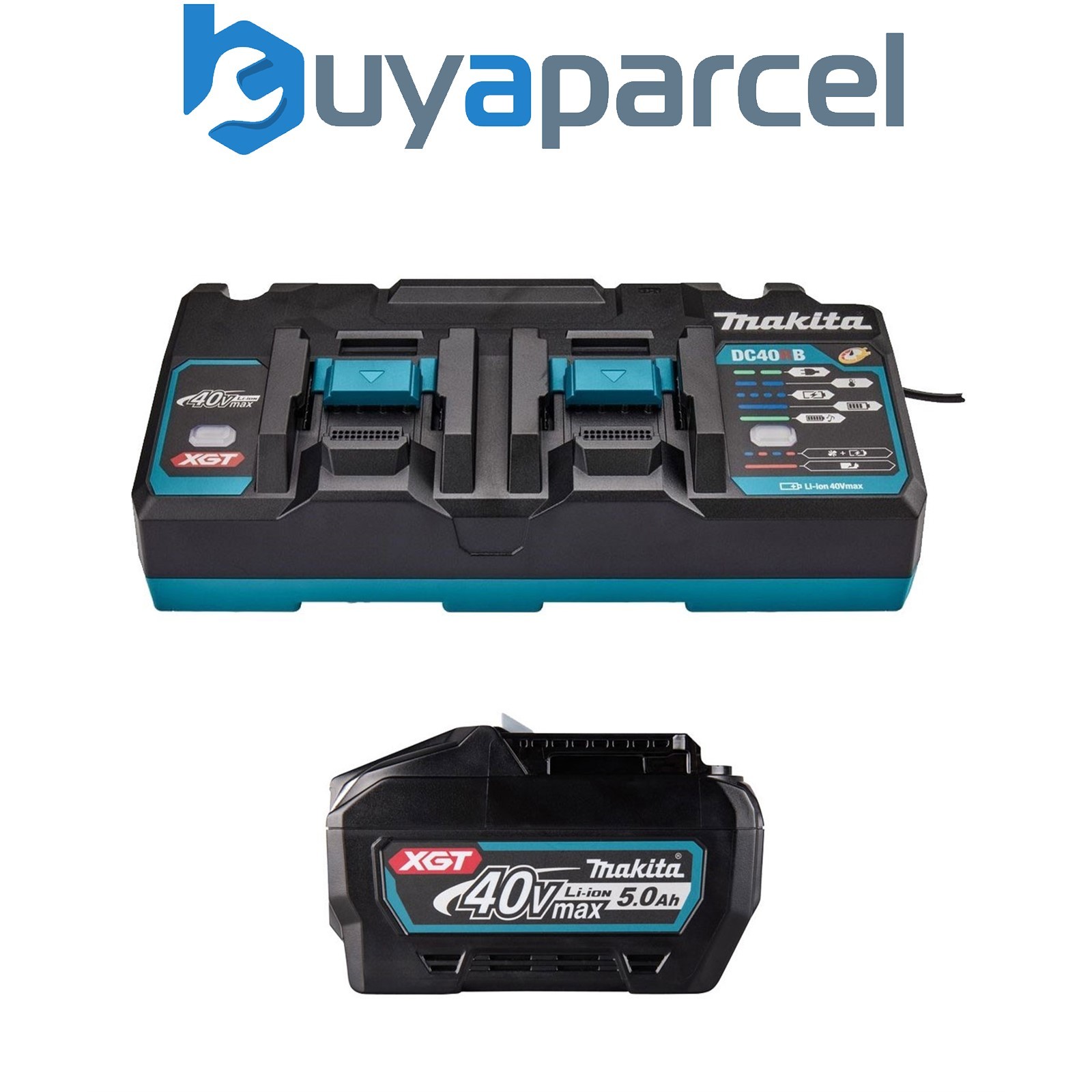 Makita BL4050F 40V Max 5Ah Li-ion XGT Battery + DC40RB Twin Dual Fast Charger