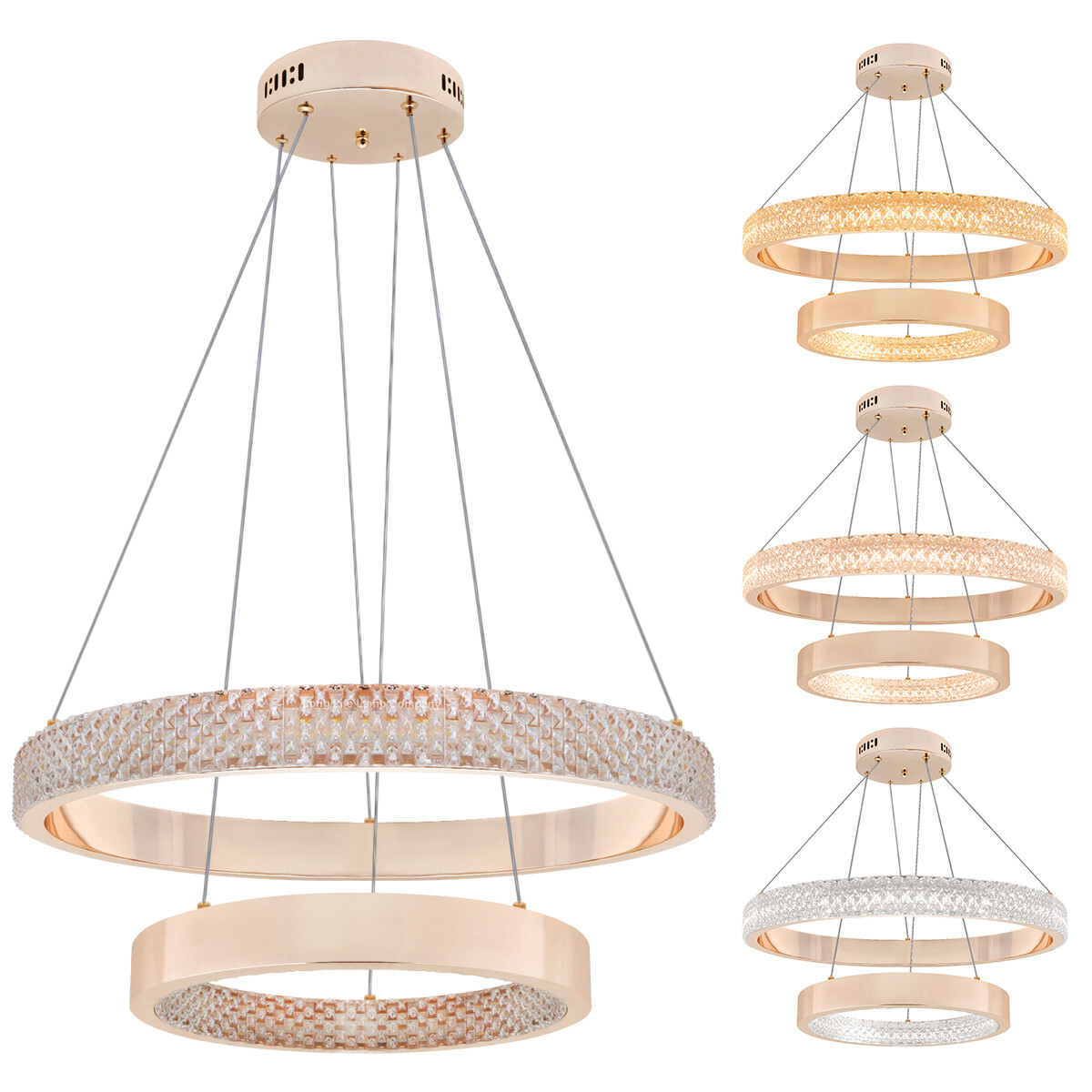 Modern LED 2 Ring Ceiling Pendant Light Gold Round Chandelier 40W 3 CCT K404