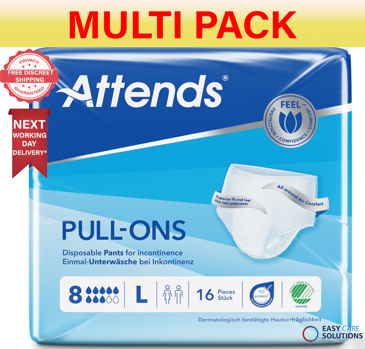 56 x Attends Pull Ons 8 Large | Adult Incontinence Pants | 4 Packs f 16