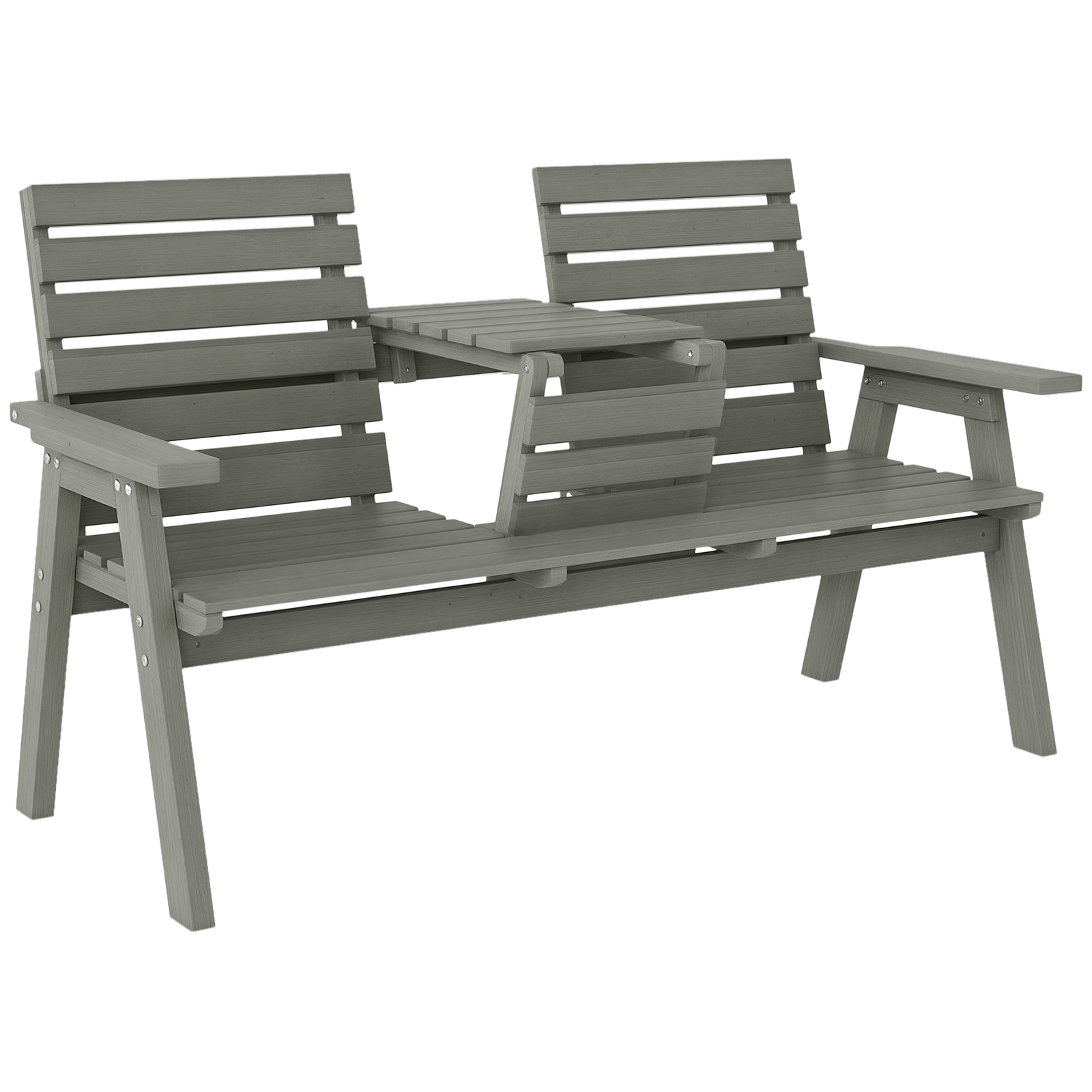 Outsunny Convertable 3-Seater Wood Bench Table Garden w/ Armrests Grey