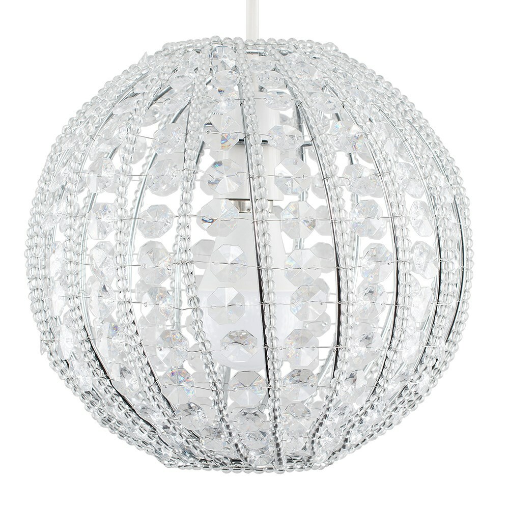 Ornate Lampshade Round Clear Acrylic Jewel Ceiling Light Shade Globe Pendant