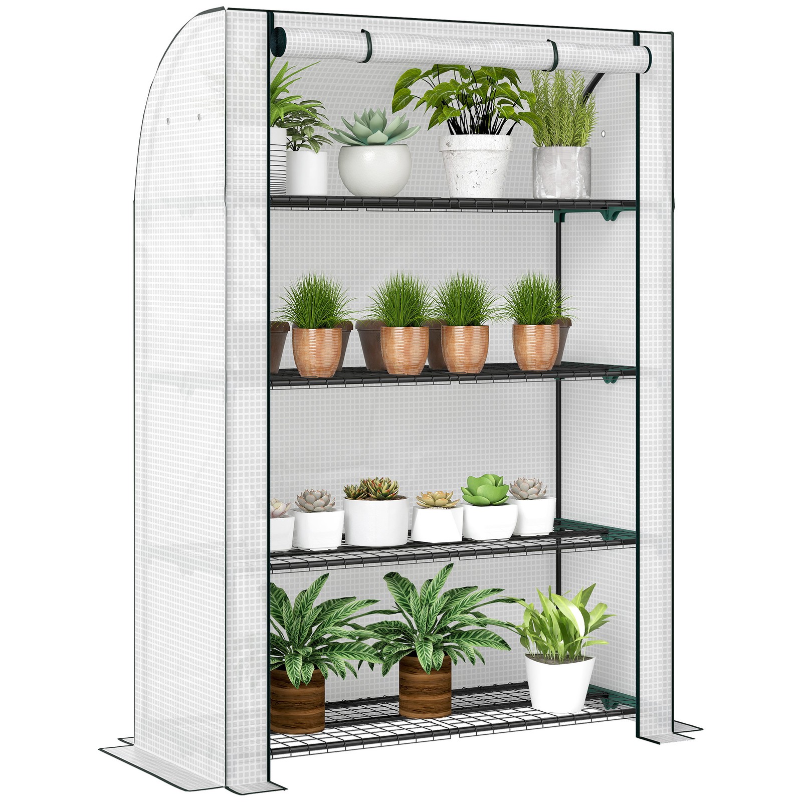 Outsunny Mini Greenhouse Indoor Outdoor Green House with PE Cover, White