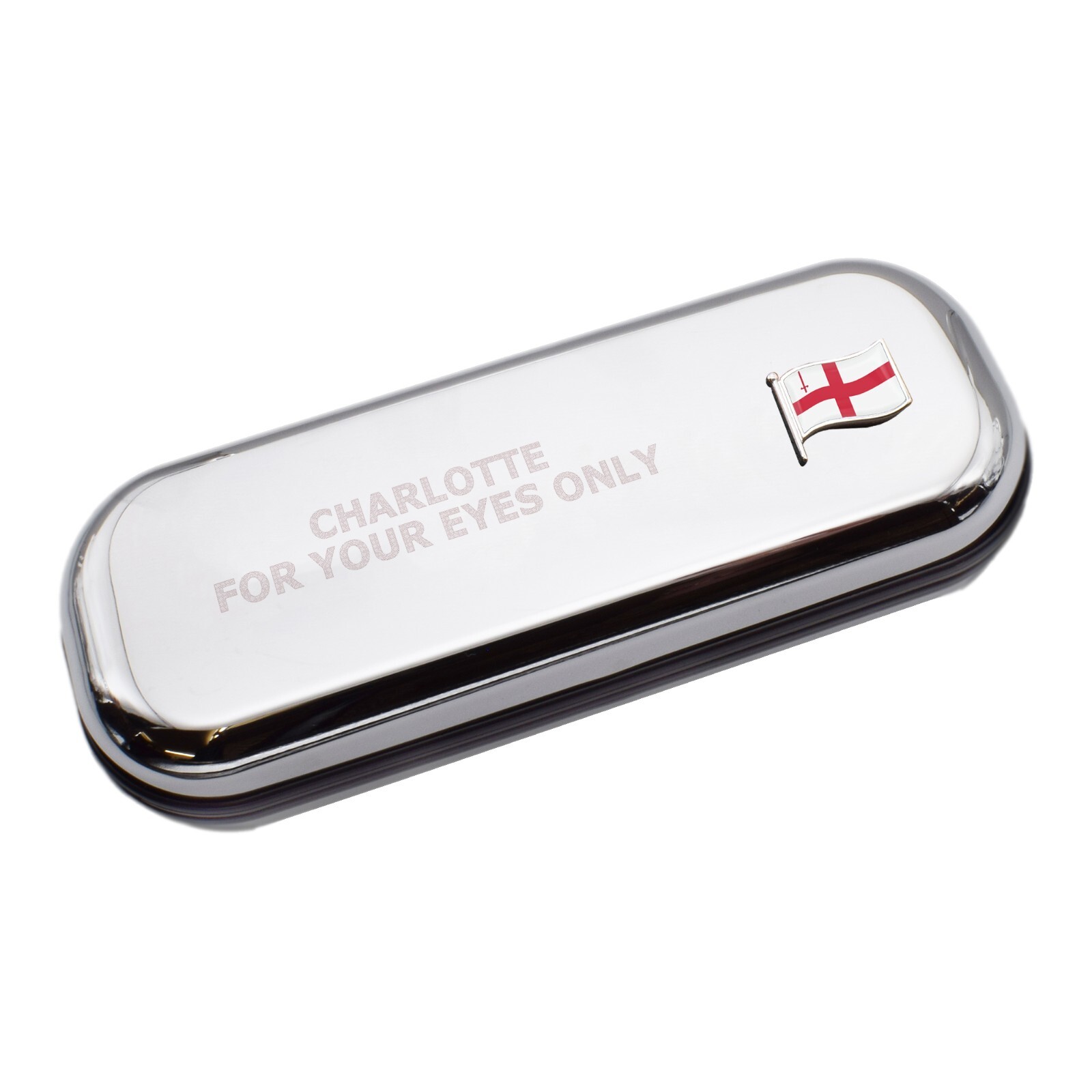 City Of London Wave Flag & Engraved With Message Chromed Glasses Case Box
