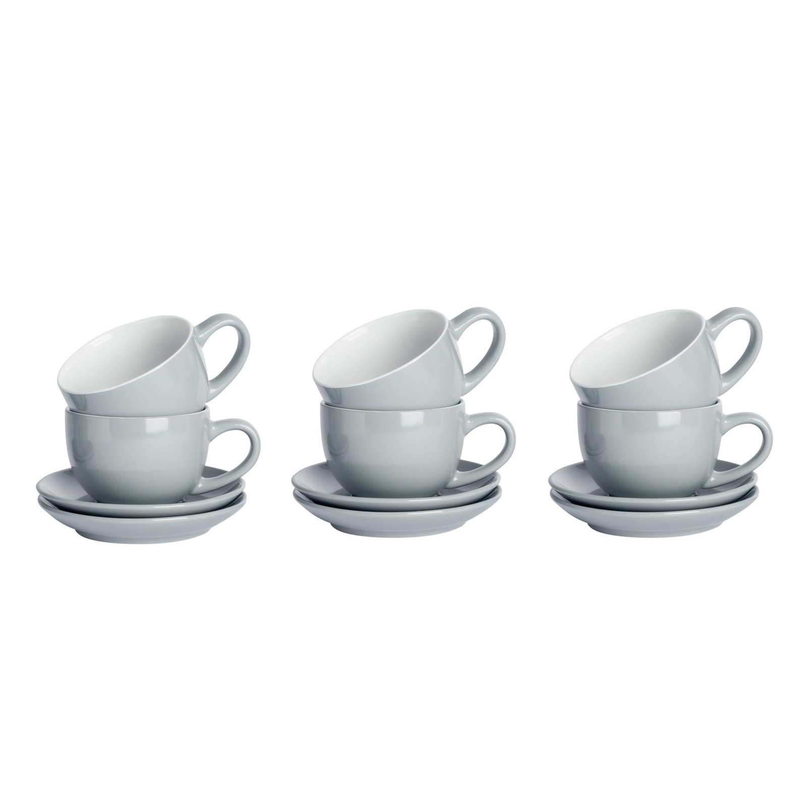 12 Piece Coloured Cappuccino Cup & Saucer Set Tea & Coffee Cups 250ml Grey