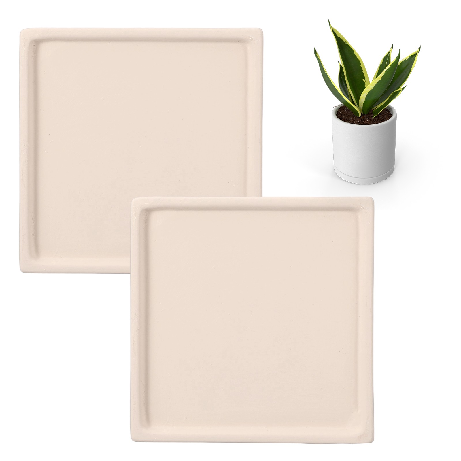 2 Pcs Square Plant Saucers, 4.7 Inch Plant Trays for Pots, Beige