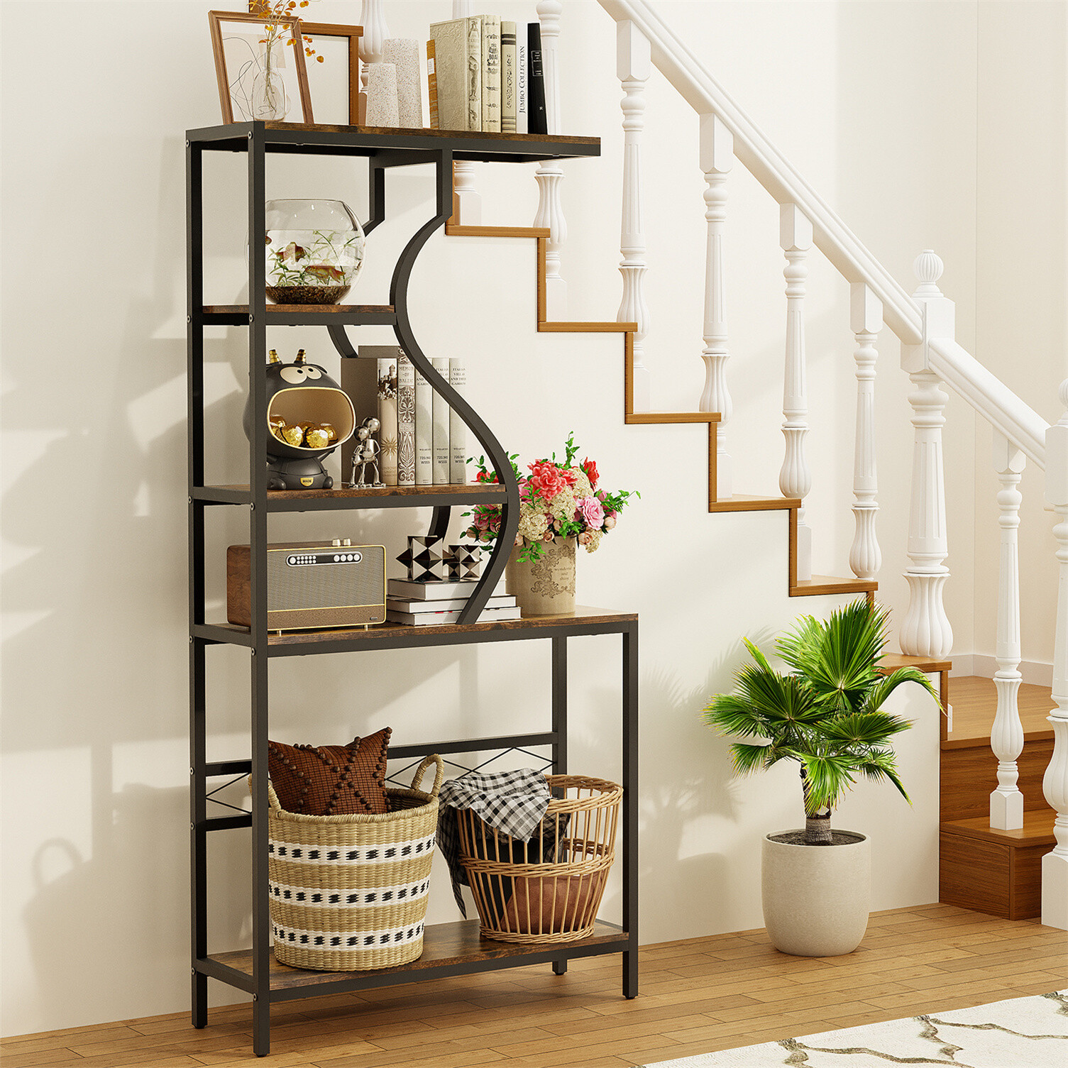 5-Shelves Bookshelf Industrial Etagere Bookcase Living Room Open Display Rack UK