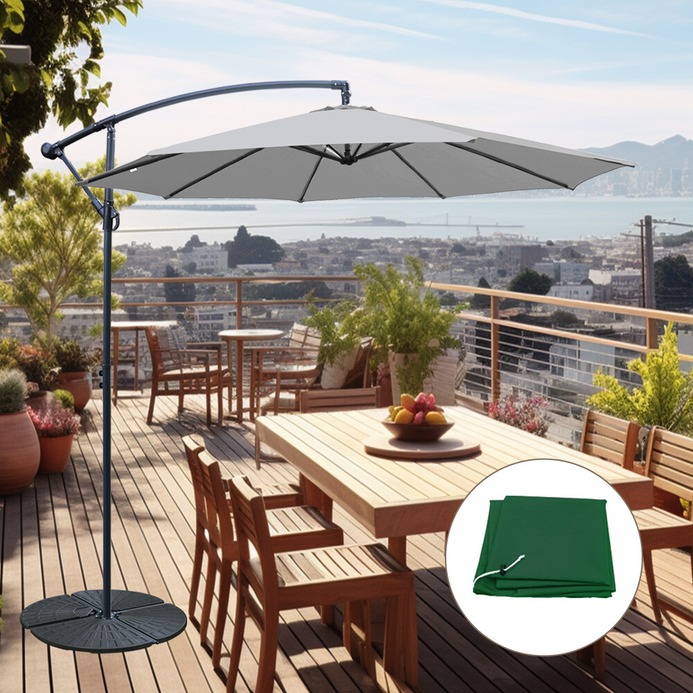 3M Grey Garden Sun Shade Cantilever Hanging Banana Parasol Umbrella Cover Base