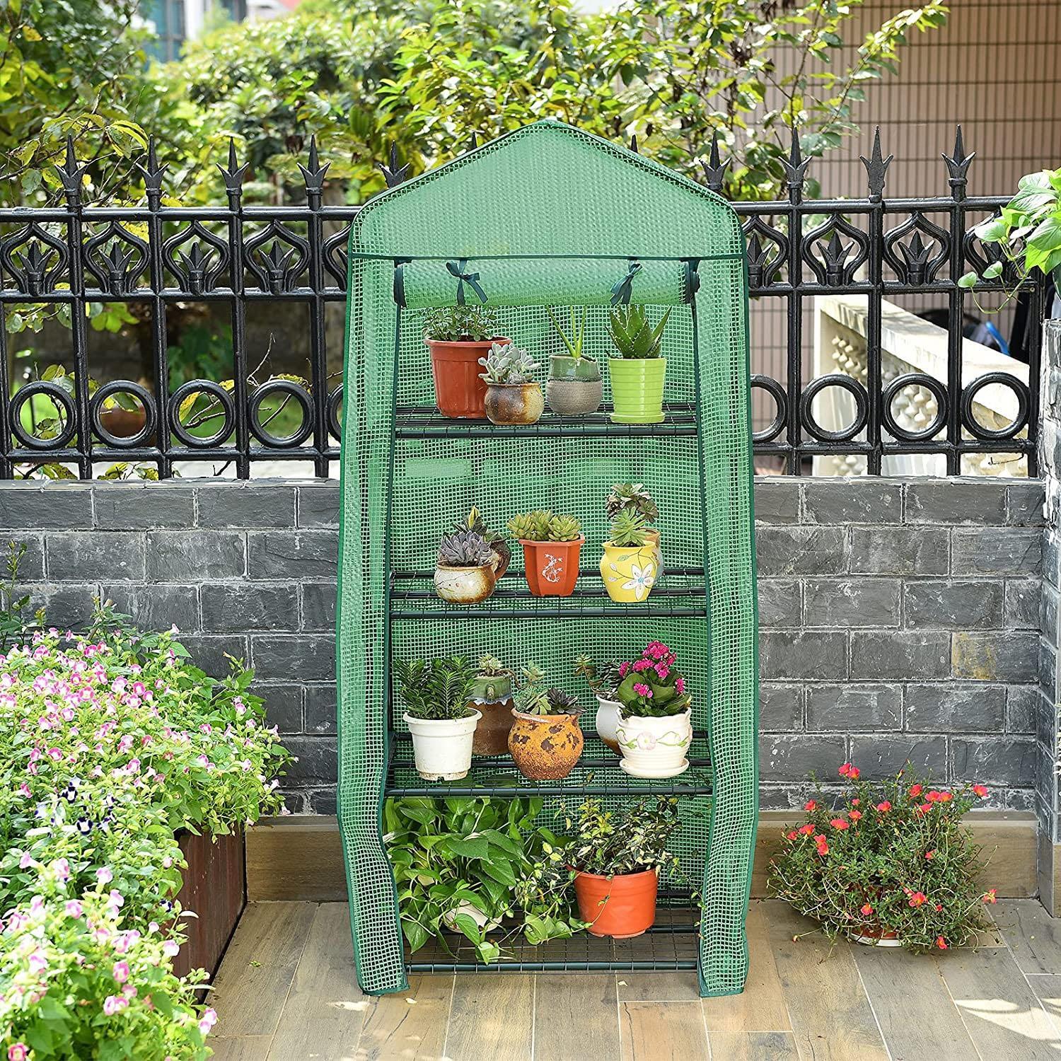 4 Tier Mini Greenhouse PE Plastic Outdoor Garden Steel Frame Plants Grow House