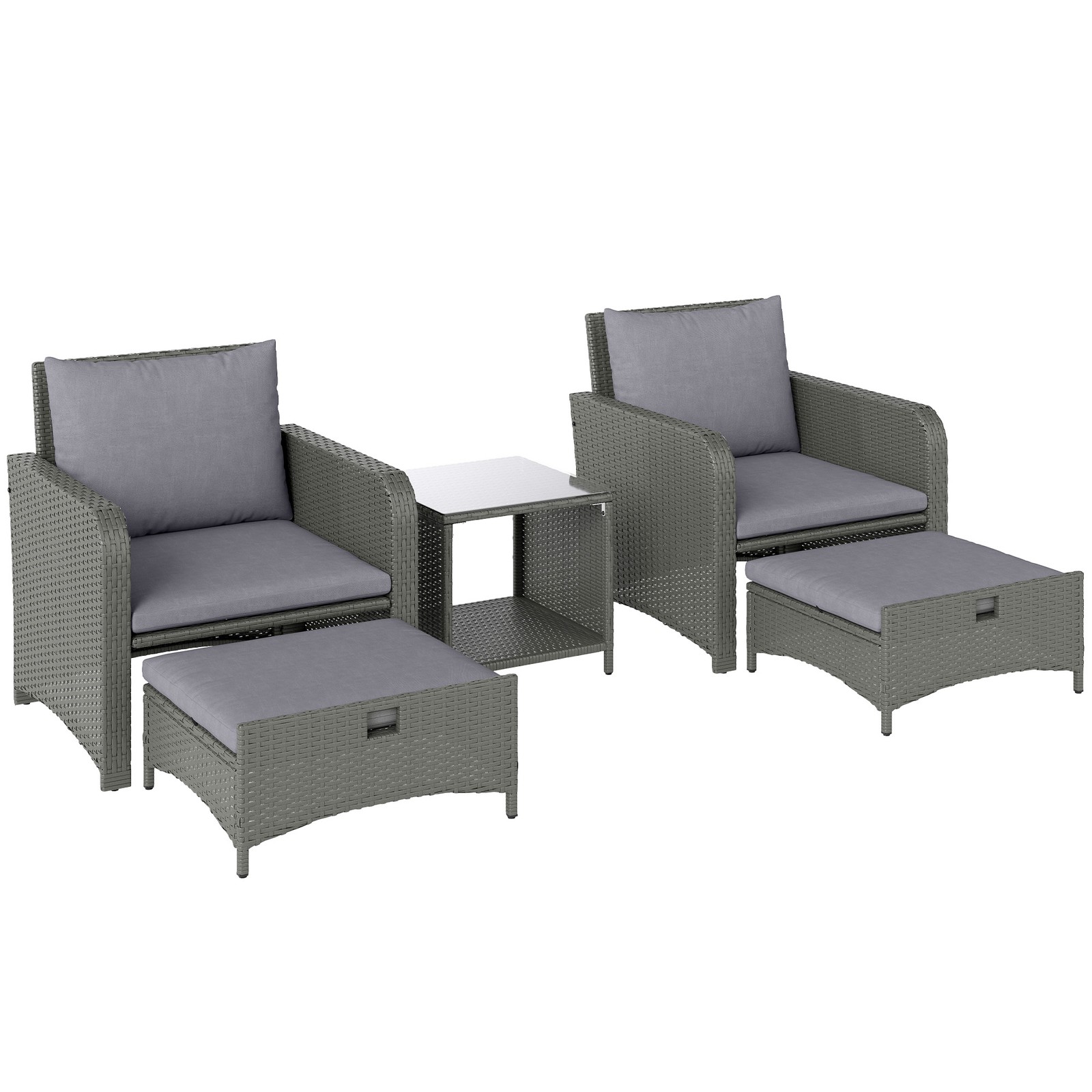 Outsunny Wicker Patio Conversation Set with 2 Armchairs and 6 Cushions Grey