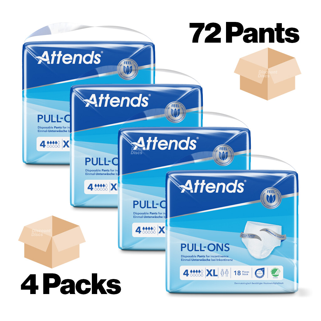 Adult Nappies Incontinence Pull up Pants ATTENDS 4XL EXTRA LARGE 4 PACKS OF 18