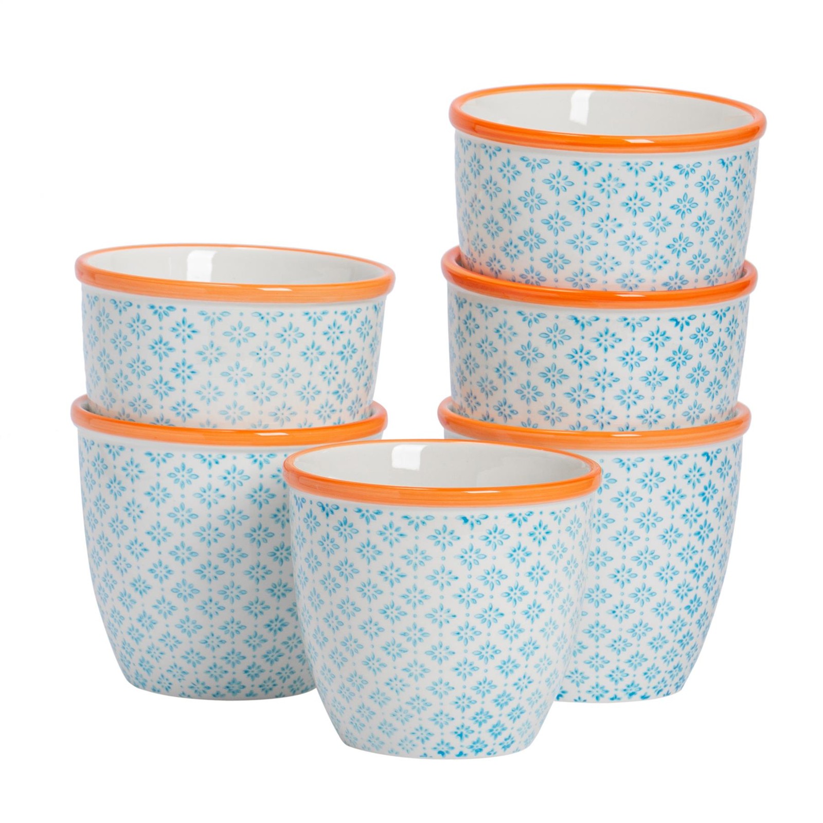 6x Hand-Printed Plant Pots Japanese Porcelain Garden Flower Planter 14cm Blue