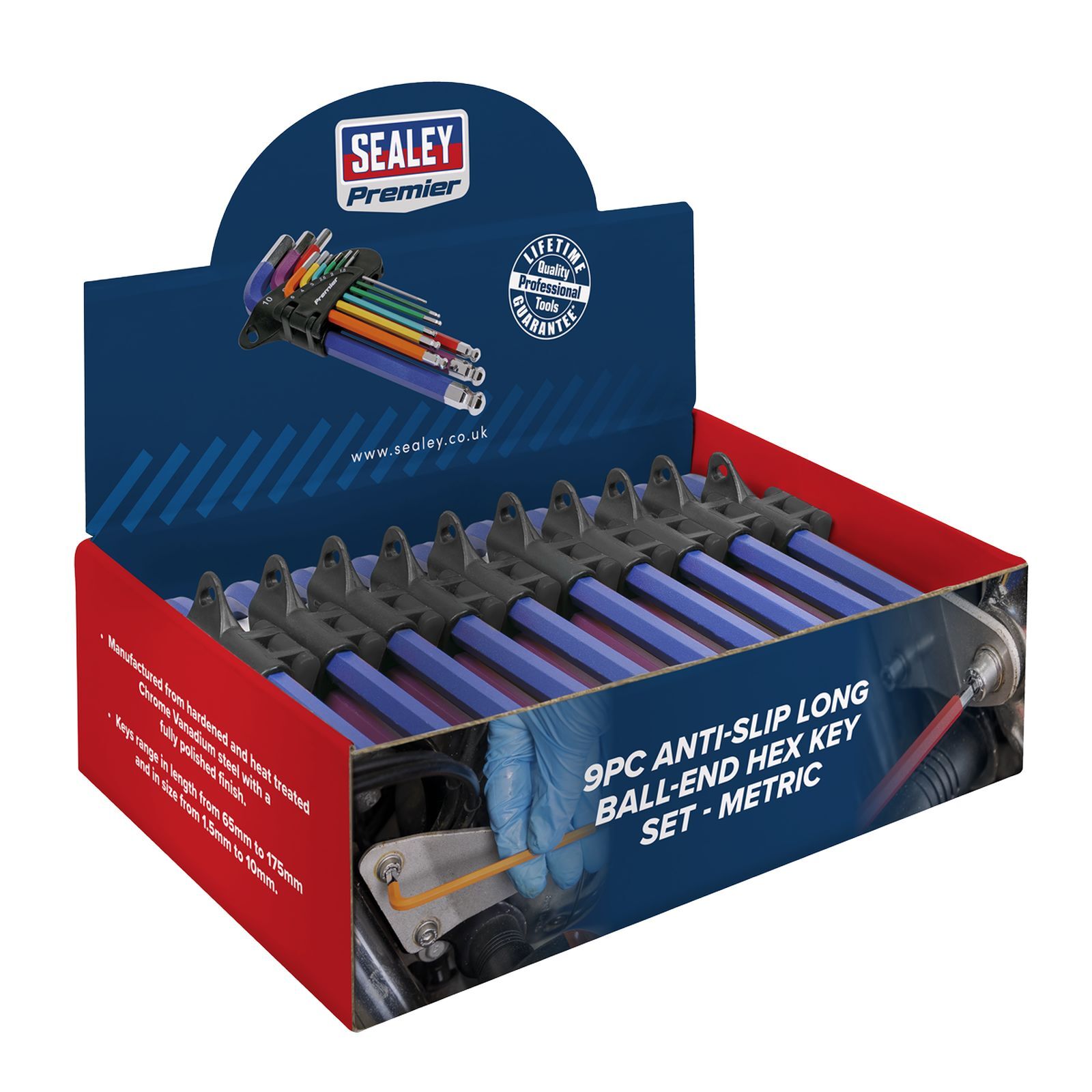 Sealey Ball-End Hex Key Set 9pc Colour-Coded - Display Box of 10 - AK7190DB