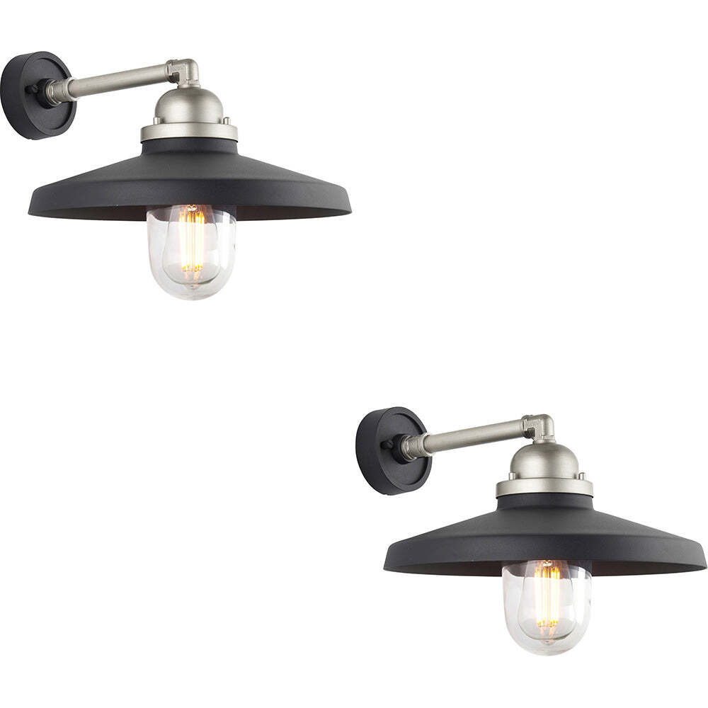 2 PACK IP44 Outdoor Wall Light - Textured Black Aged Pewter Arm - Clear Glass