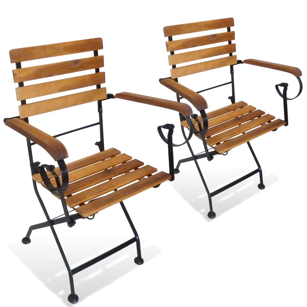 2x Folding Garden Chairs with Armrests Acacia Wood Outdoor Patio Seat vidaXL