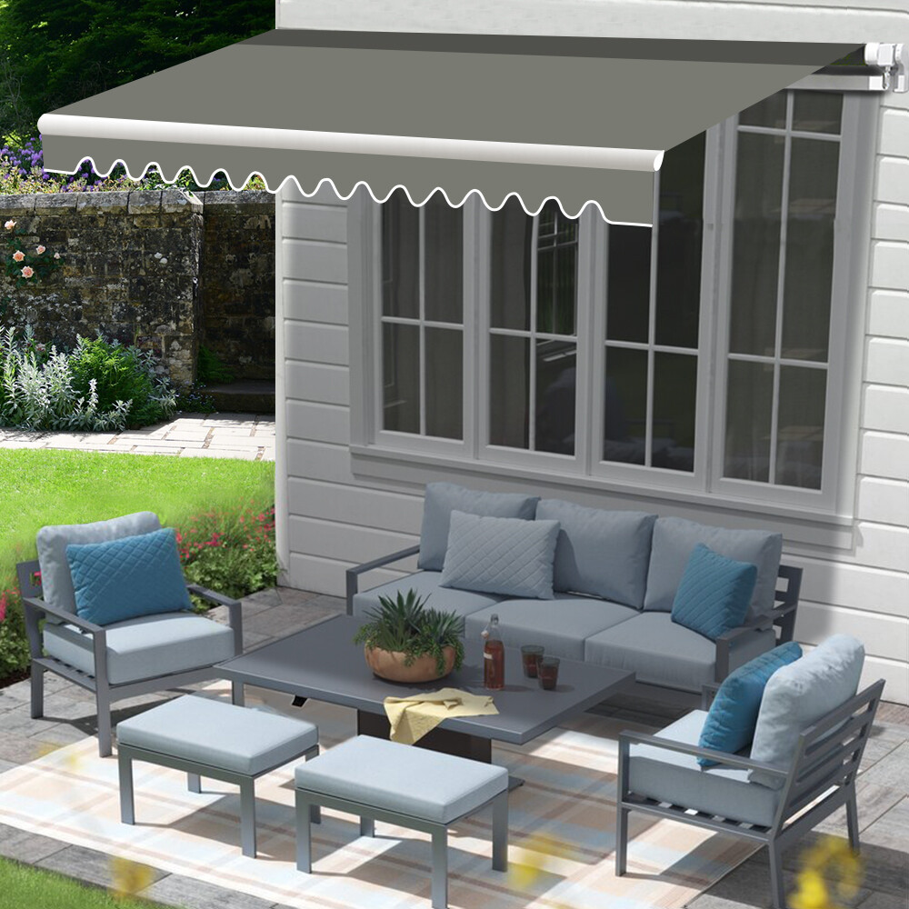 Retractable Manual Awning Outdoor Patio Garden UV Sun Shade Canopy 3x2.5m Grey