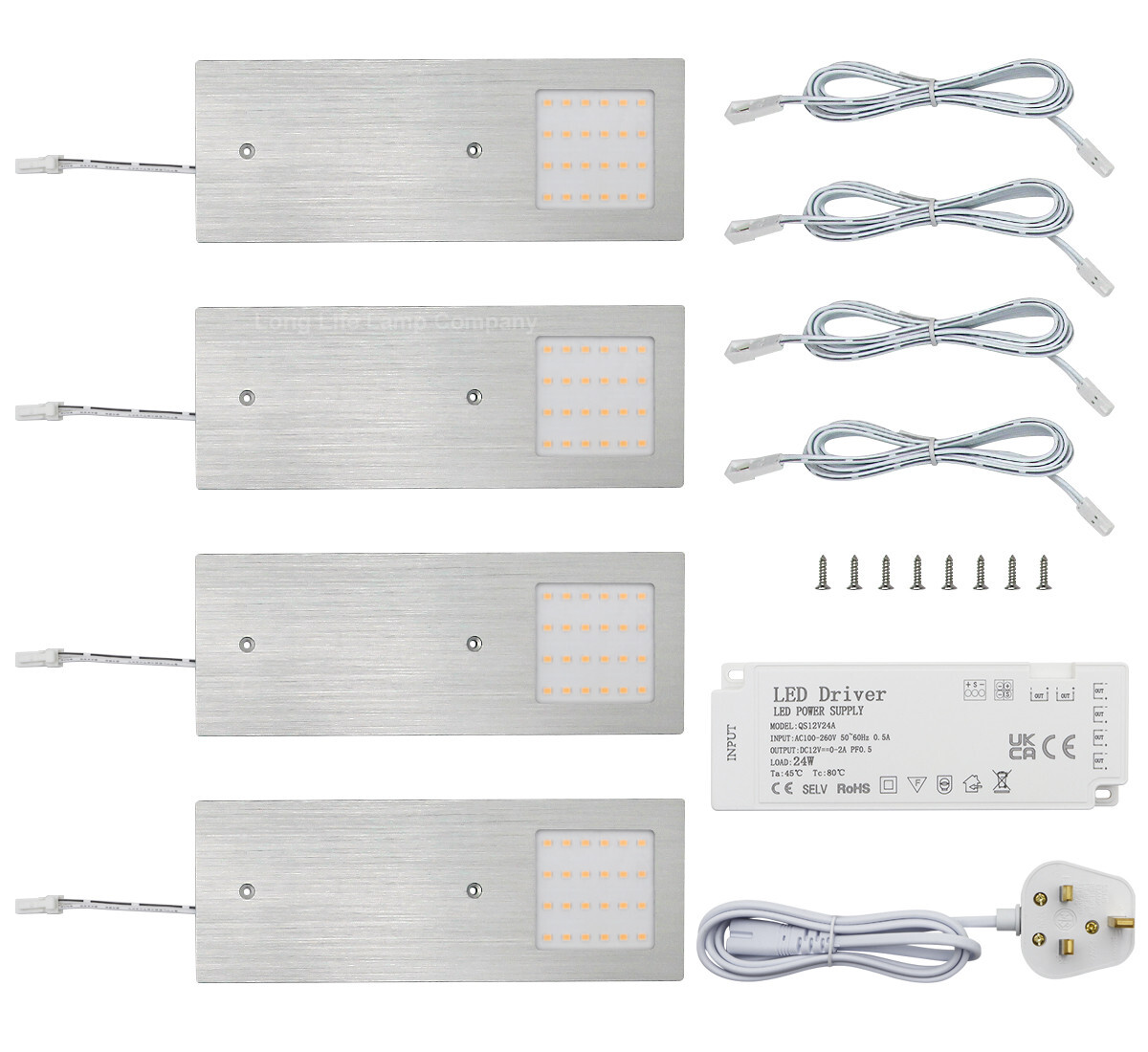 4 x 5W LED Under Cabinet Kitchen Shelf Lights Slim Metal Warm White Kit UC02