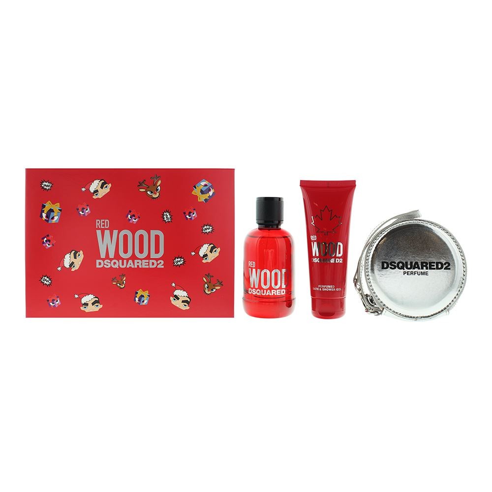Dsquared2 Red Wood EDT 100ml, Shower Gel 100ml + Purse Gift Set Her Damaged Box
