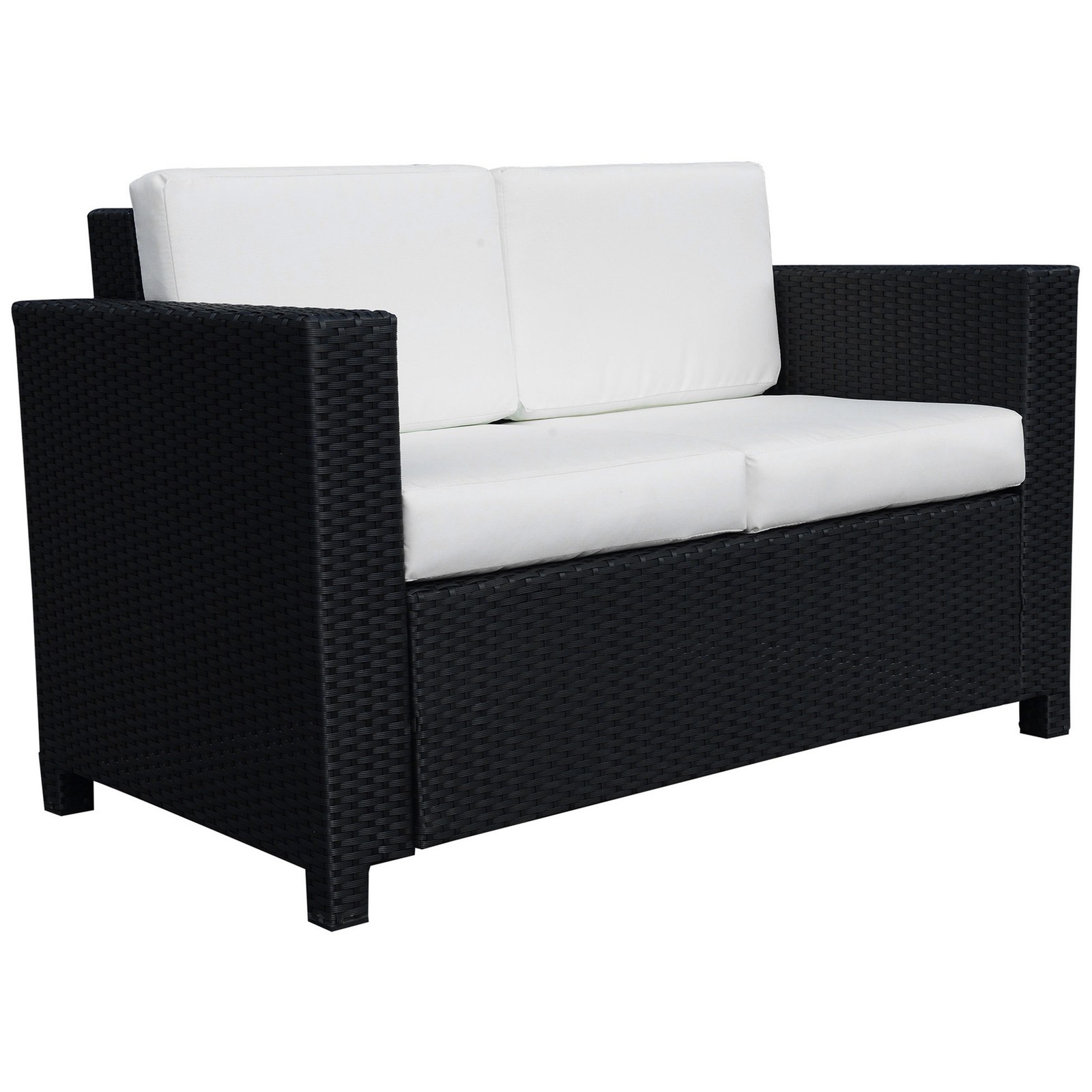 Outsunny Rattan Wicker 2-seat Sofa Loveseat Padded Garden Furniture Black
