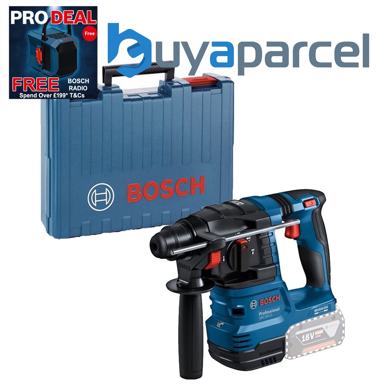 Bosch GBH 18V-22 SDS + Brushless Cordless Rotary Hammer Drill Bare + Case