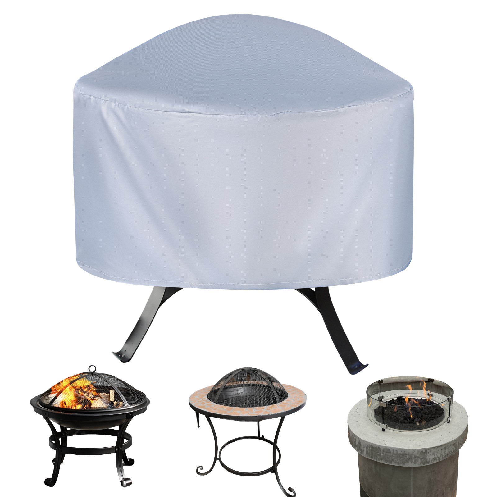 Round Outdoor Fire Pit Cover, 33" x 16" (Dia x H ) Fire Pit Table Cover [Grey]