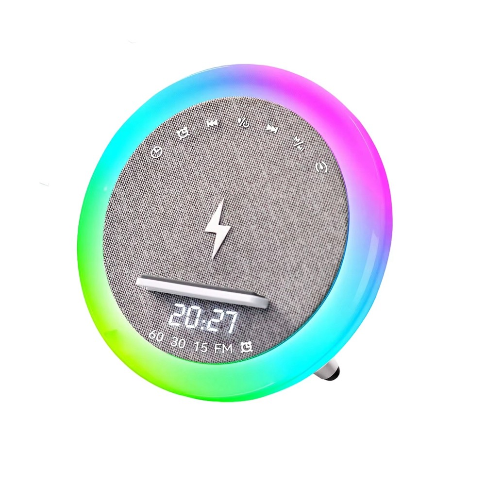 Portable Alarm Clock Bluetooth Speaker LED Light 15W Charging Loudspeaker8404