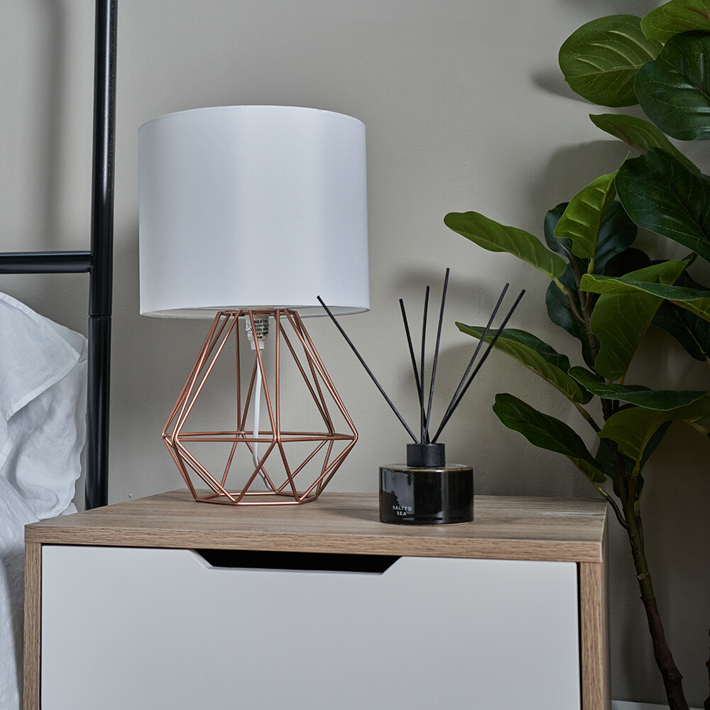 Bedside Table Lamp Industrial Metal Living Room Desk Light Geometric LED Bulb