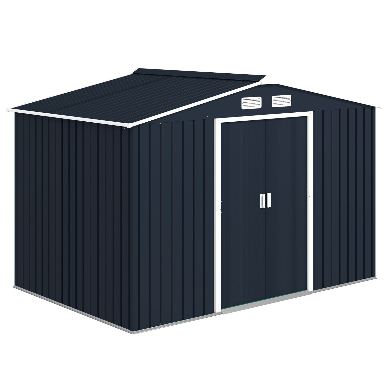 Outsunny 9 x 6FT Galvanised Garden Storage Shed with Sliding Door, Dark Grey