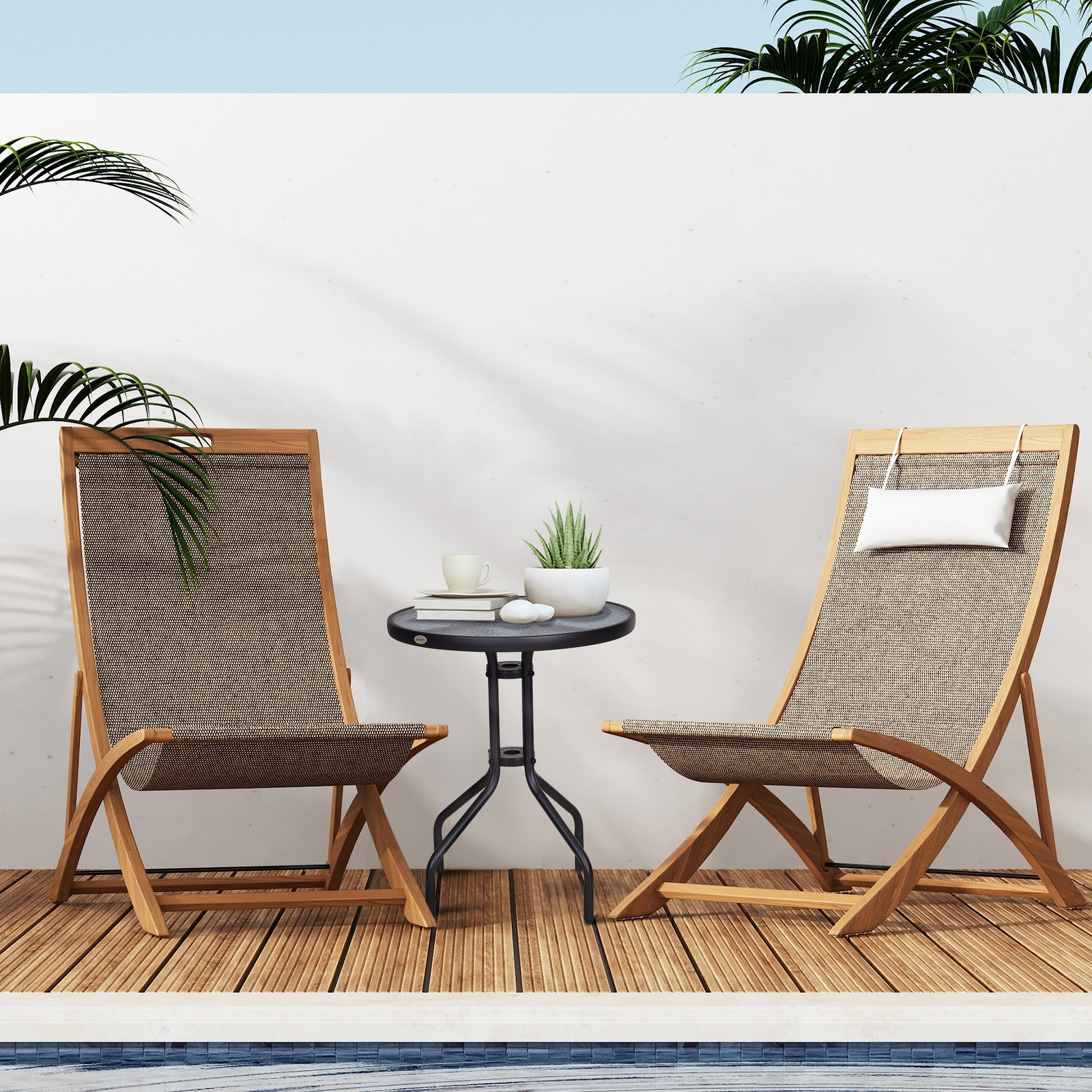 Glass Table Tempered Top 60cm Garden Round Stable Outdoor Side Black Furniture