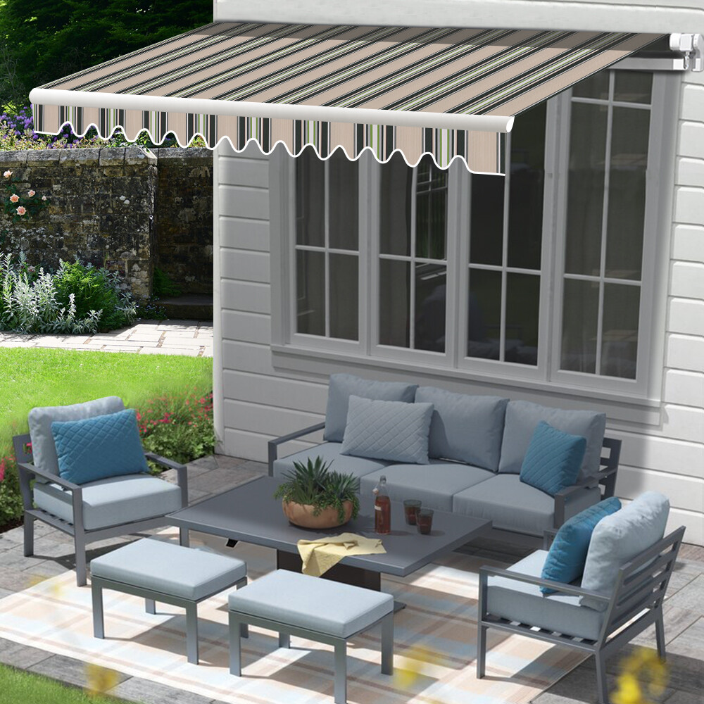Manual Awning Garden Canopy Sun Shade Retractable Shelter 3x2.5m Multi-stripe