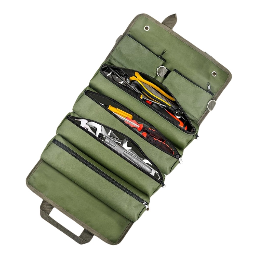 Roll Tool Bag,Heavy Duty Tool Organizer with 2 Detachable Zipper Pouches,1923