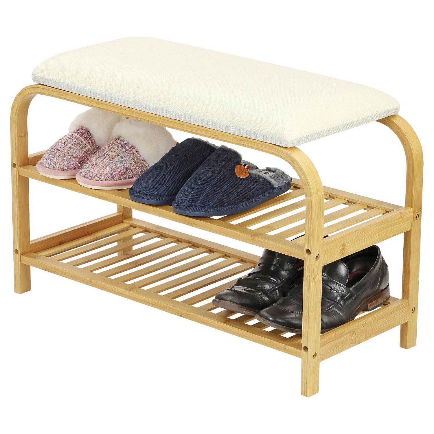 2-Tier Bamboo Shoe Rack Seating Bench Hallway Storage Organiser Holder Stand