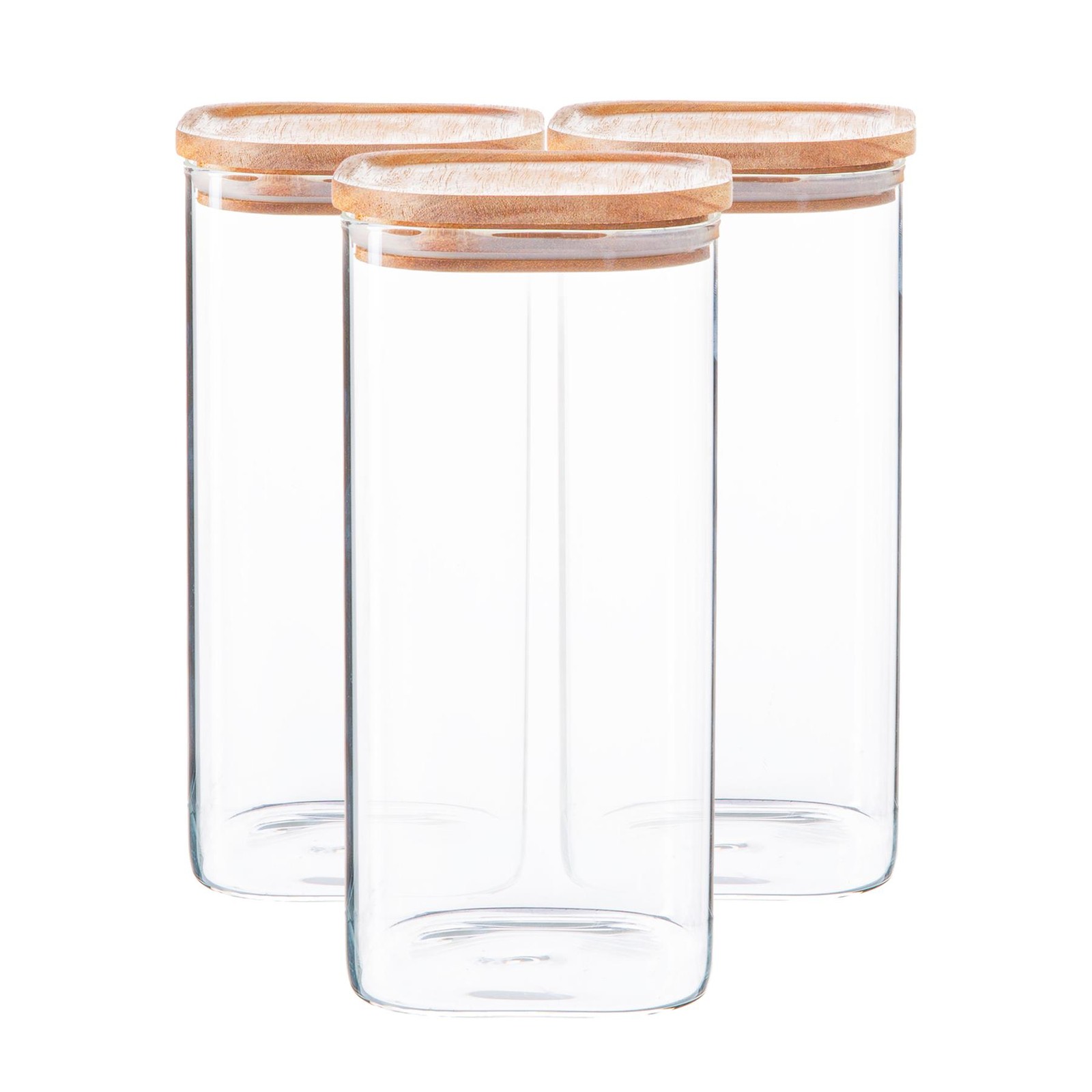 6x Square Glass Storage Jars with Wooden Lids Kitchen Food Canister 1.5 Litre
