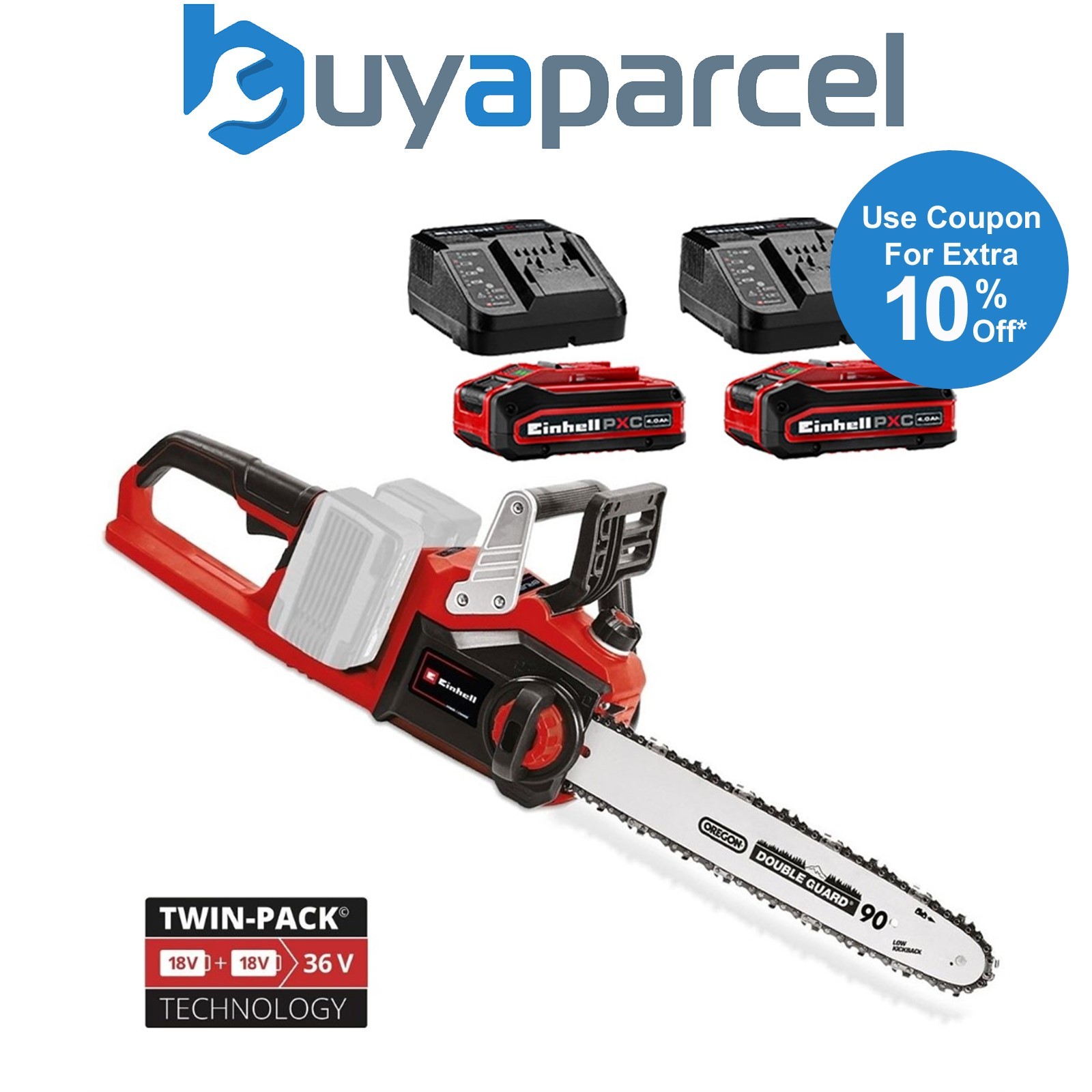 Einhell Professional Cordless Twin 18v 36v Chainsaw Brushless 35cm GP-LC + 2x4AH