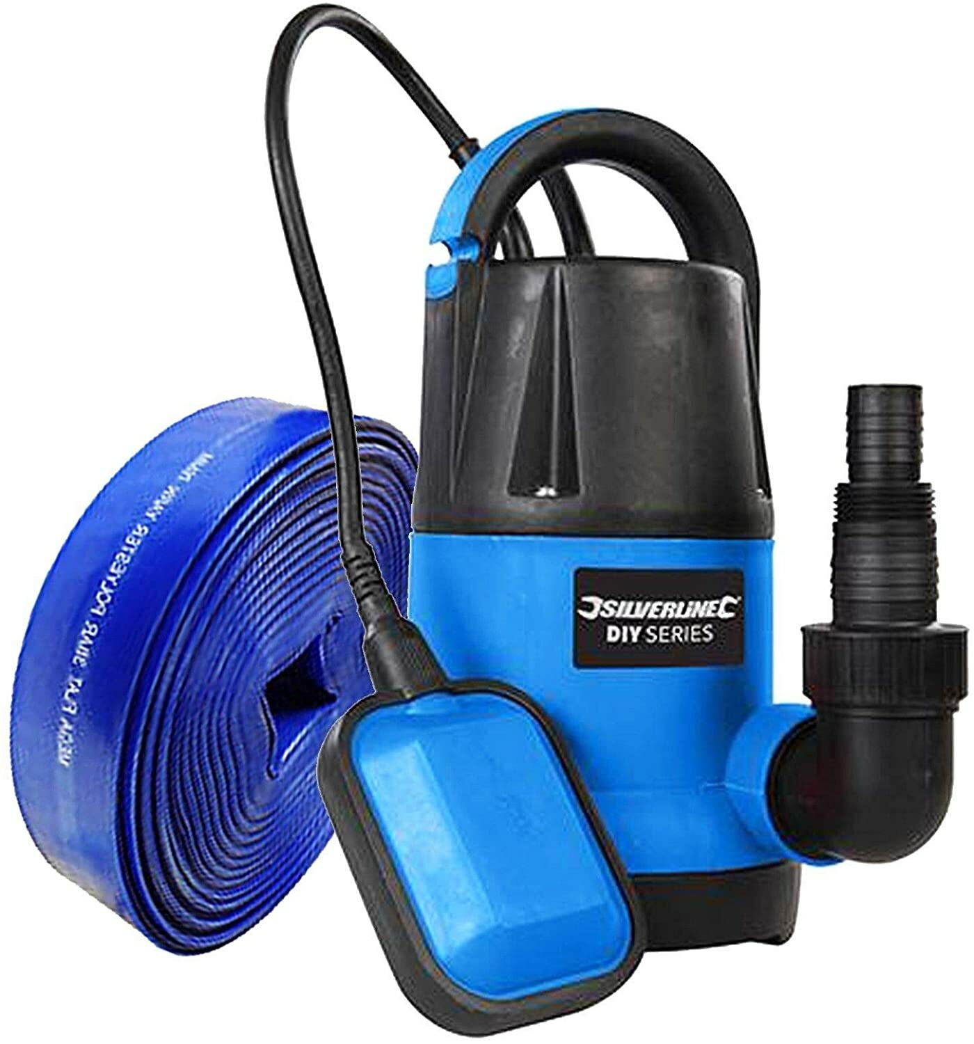 250W Water Submersible Pump 5000 Litres Per Hour + 10m X 32mm Blue LF Hose SILV