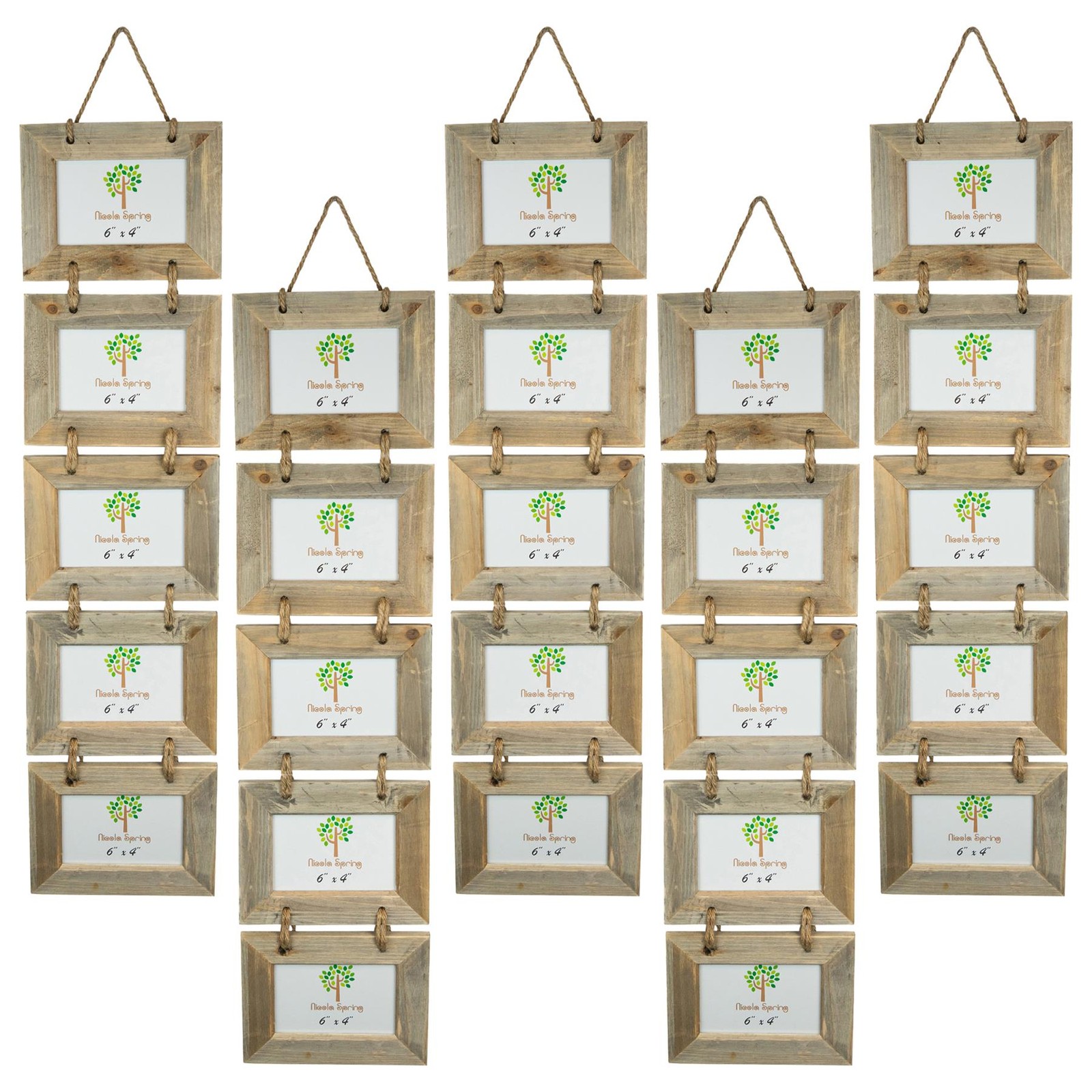 5x Rustic Wooden Hanging 5 Photo Frame Driftwood Picture Display 6 x 4" Natural