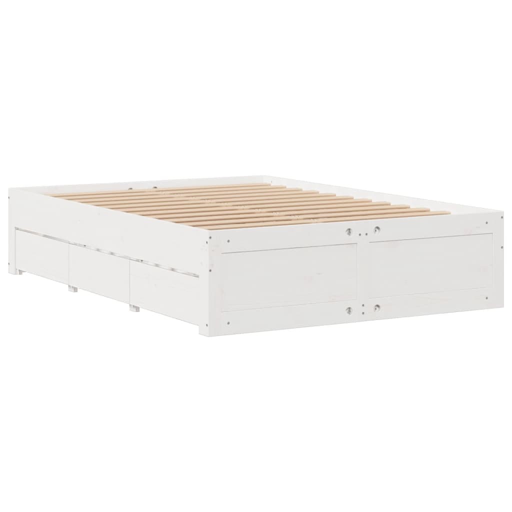 Bed Frame without Mattress&Drawers White 140x200 cm Solid Wood Pine vidaXL