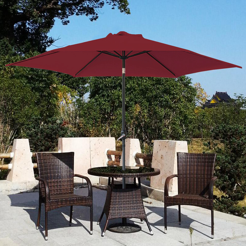 2.5M Round Garden Parasol Patio Outdoor Sun Shade Umbrella Crank Tilt Wine Red